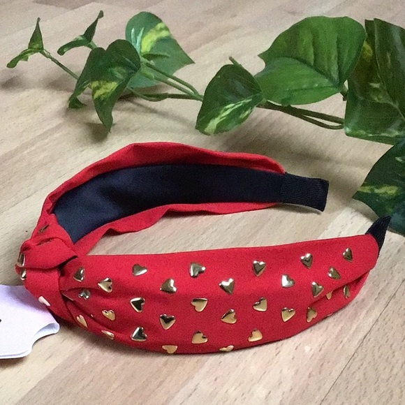 Anthro Gold Heart Studded Red Headband - Picture 11 of 16